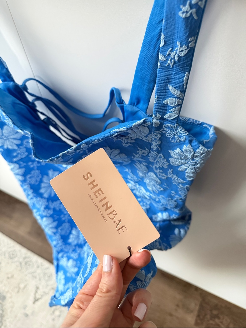 SHEIN Electric Blue Floral Square-Neck Mini Dress - Picture 3 of 3